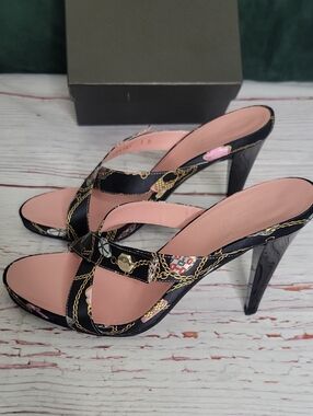 Gucci Techno Charms Print Pink & Black High Heel Sandals
